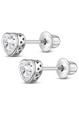exquisite silver 5mm heart screw back baby April birthstone earrings